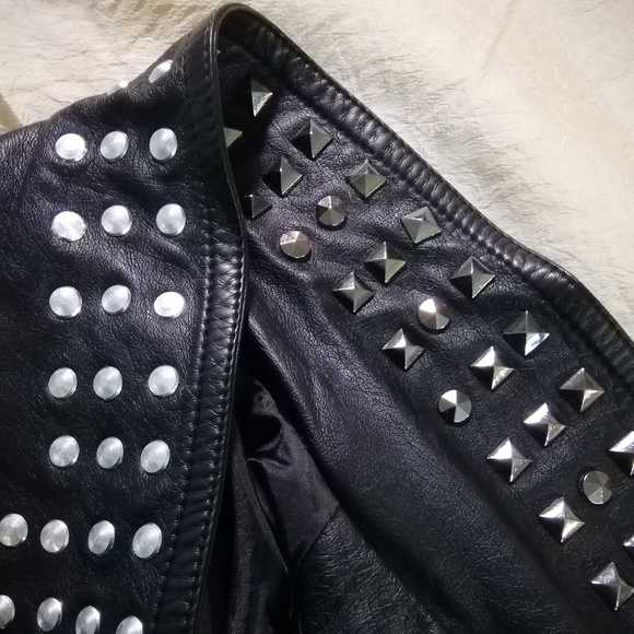 Massimo vegan leather studded black motto jacket L - Picture 6 of 8
